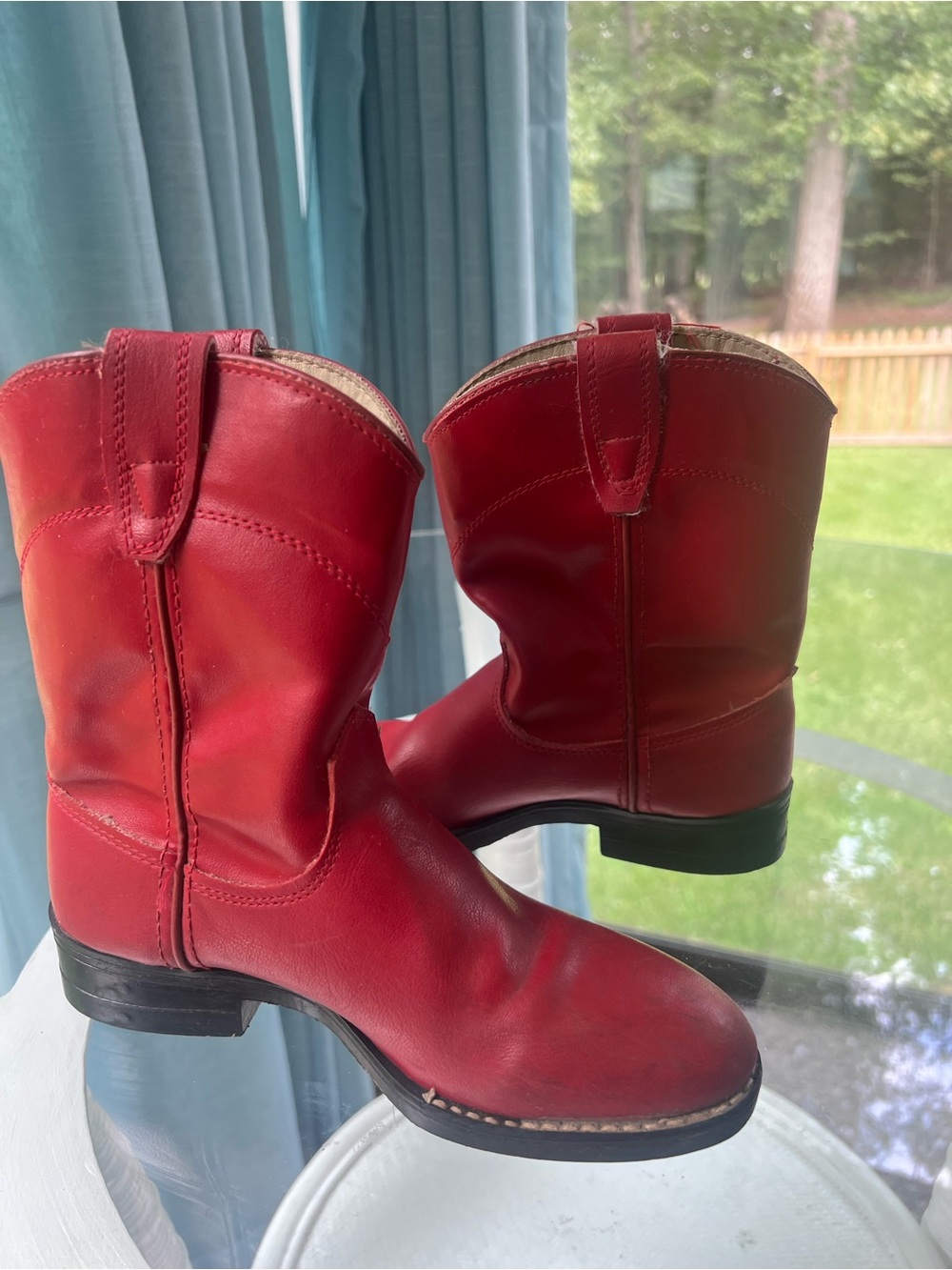 Kids Red Leather Pull-On Cowboy Boots. All man made material.